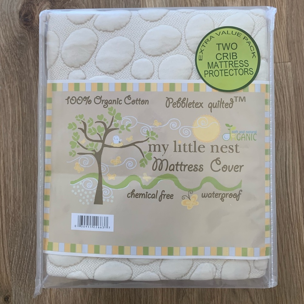 My Little Nest 100% Organic Cotton Waterproof TWO Crib Mattress Protectors NEW